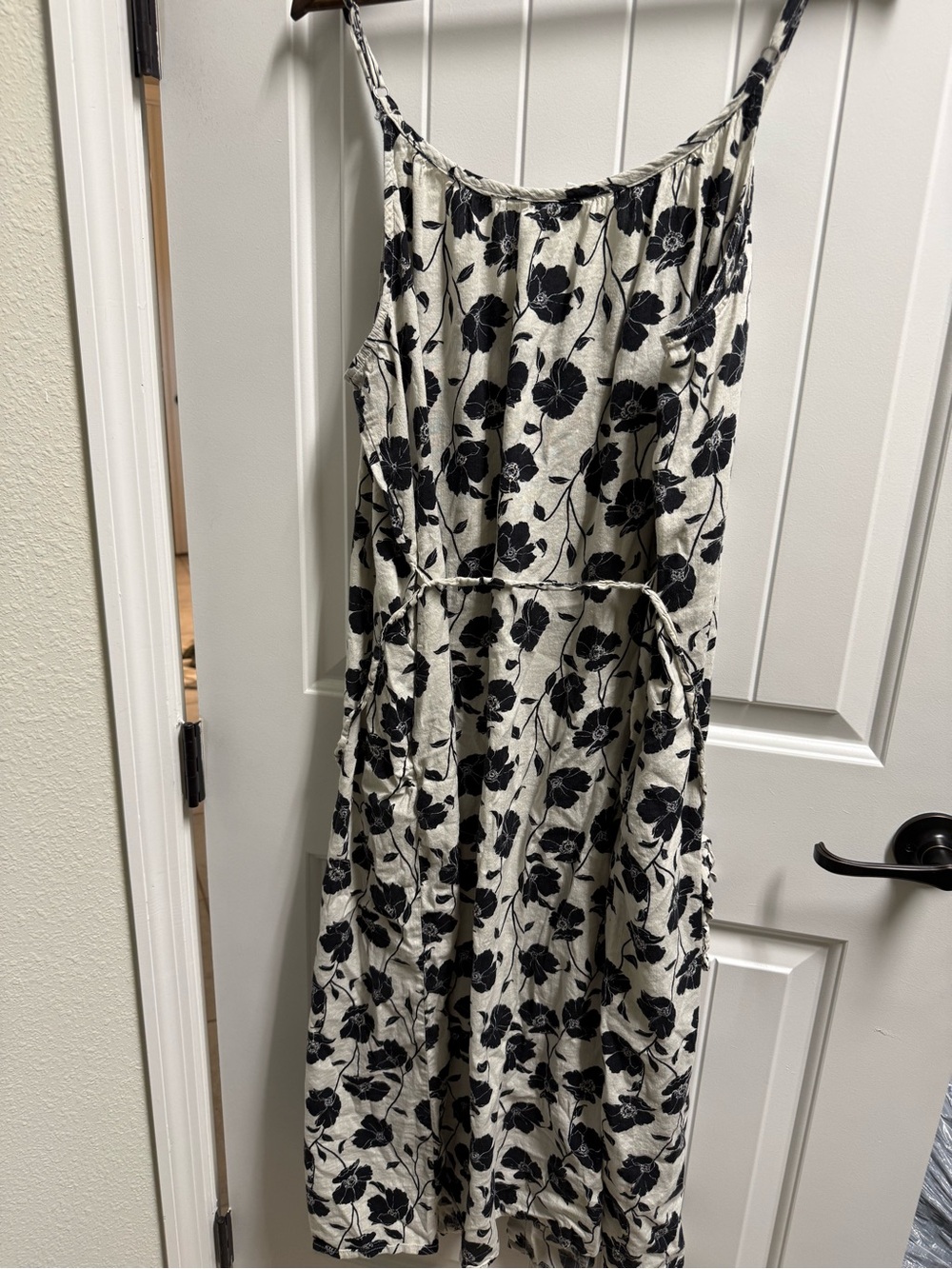 GAP Cream Midi Dress with Black Floral Pattern